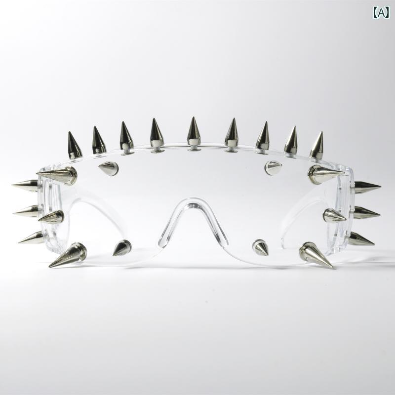 ゴーグル サングラス トゲトゲ 棘 フレームレス 一体式 透明 クリア ブルーライトカット UV メンズ レディース パンク ロック ステージ 衣装小物 個性的 映える