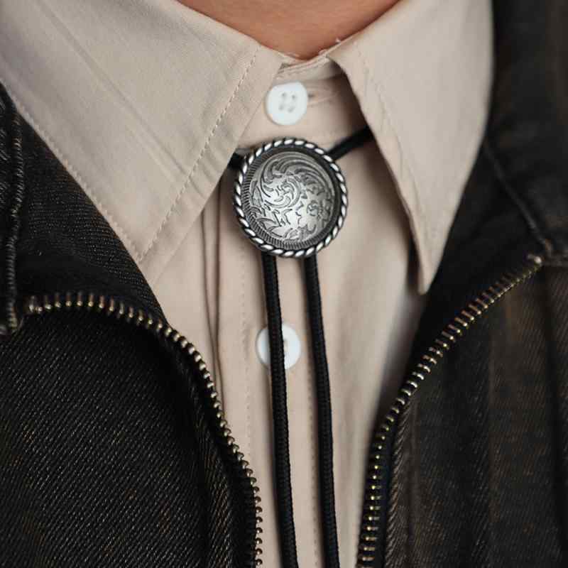 ボロタイ ループタイ シンプル レトロ ウエスタン カウボーイ シルバー レザー ロープ 男女兼用 メンズ 選べるカラー アクセサリー 象嵌細工 レザーロープ ファッションアイテム 小物