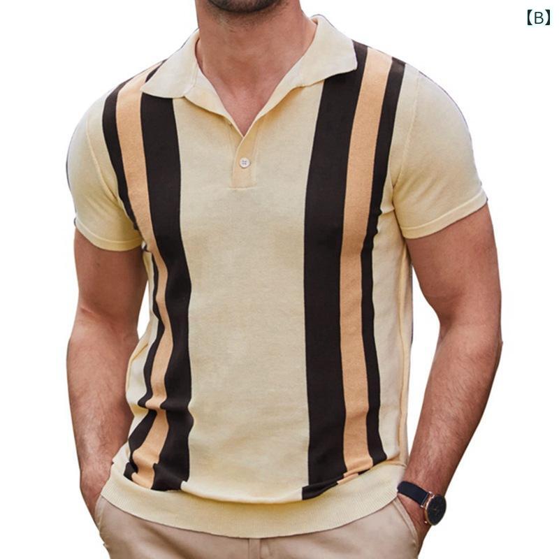 メンズ ファッション 紳士服 夏コーデ ストライプ ニット トップス ジャカード 半袖 ビジネス カジュアル シンプル スタイリッシュ モダン 軽量 快適 日常使い
