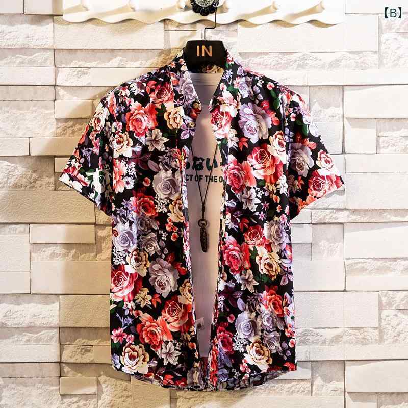 半袖 シャツ メンズ フローラル トロピカル 花モチーフ エレガント 夏 プリントデザイン カジュアル 大きいサイズ トップス ユニセックス