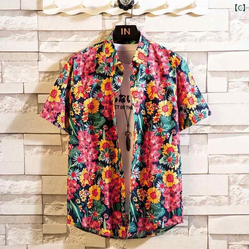 半袖 シャツ メンズ フローラル トロピカル 花モチーフ エレガント 夏 プリントデザイン カジュアル 大きいサイズ トップス ユニセックス