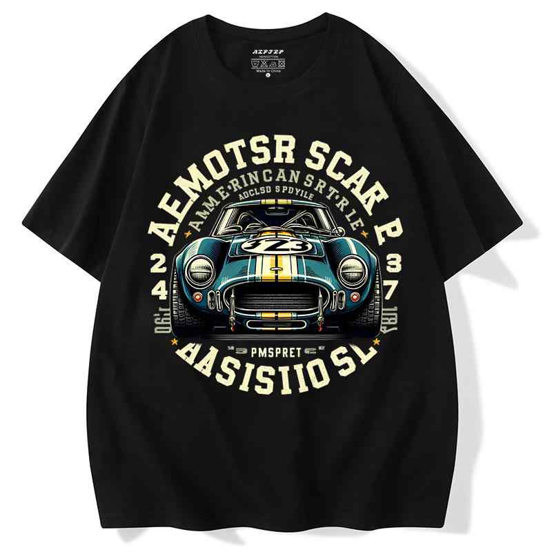 Tシャツ 欧米風 メンズ ファッション アメリカン レーシング 半袖 トップス プリント コットン ストリート レトロ 大きいサイズ 通気性 夏コーデ 快適 着心地 カジュアル デイリー