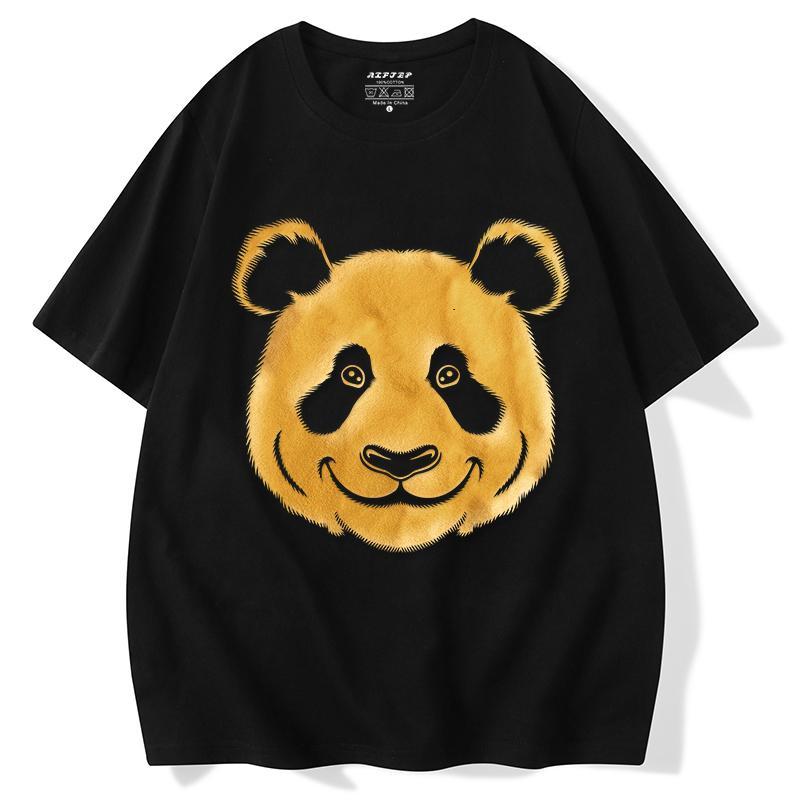 Tシャツ メンズ ファッション トップス 半袖 パンダ柄 プリント 金箔押し 大きいサイズ コットン ゆったり 快適 カジュアル ペアコーデ ストリート系 スタイリッシュ デイリー