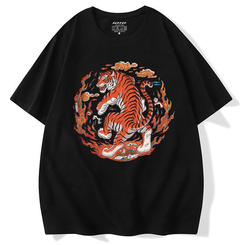 Tシャツ メンズ ファッション 虎柄 プリント トップス 半袖 チャイナ風 ゆったり 快適 着心地 通気性 ..