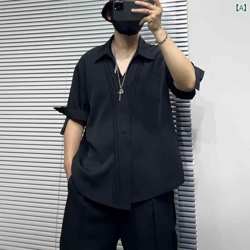 夏 シャツ ハイエンド 個性的 ボタン ドレープ ノンアイロン トップス メンズ レディース 高級感 シッ..