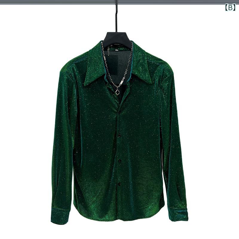 シャツ トップス メンズ 春夏 ファッション 反射 光沢 肩パッド付き 長袖 薄手 通気性 快適 カジュアル スタイリッシュ エレガント おしゃれ ストリート モード