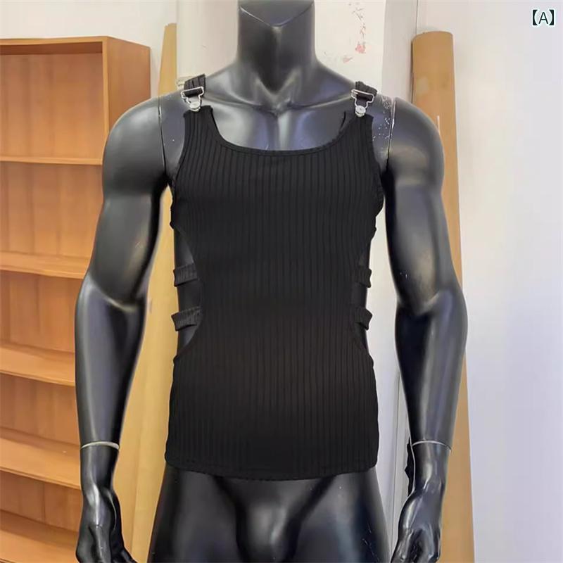 タンクトップ メンズ ファッション ベスト ノースリーブ スリムフィット サスペンダー 無地 弾性 薄手 通気性 吸汗 ストリート スポーツ マッスル トレーニング フィットネス 魅惑的 エアリー