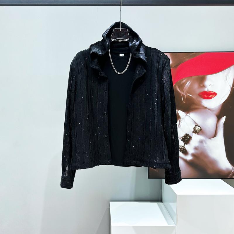 シャツ トップス メンズ ファッション 夏コーデ 無地 長袖 日焼け防止 薄手 軽量 通気性 快適 フード付き ニット カーディガン ゆったり スパンコール シンプル デイリーユース