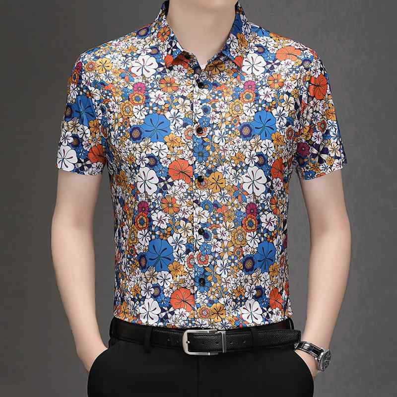 シャツ トップス 夏コーデ メンズ ファッション 半袖 花柄 通気性 薄手 軽量 快適 スリムフィット カジュアル 個性 ユニーク デザイン スタイリッシュ ストリート おしゃれ