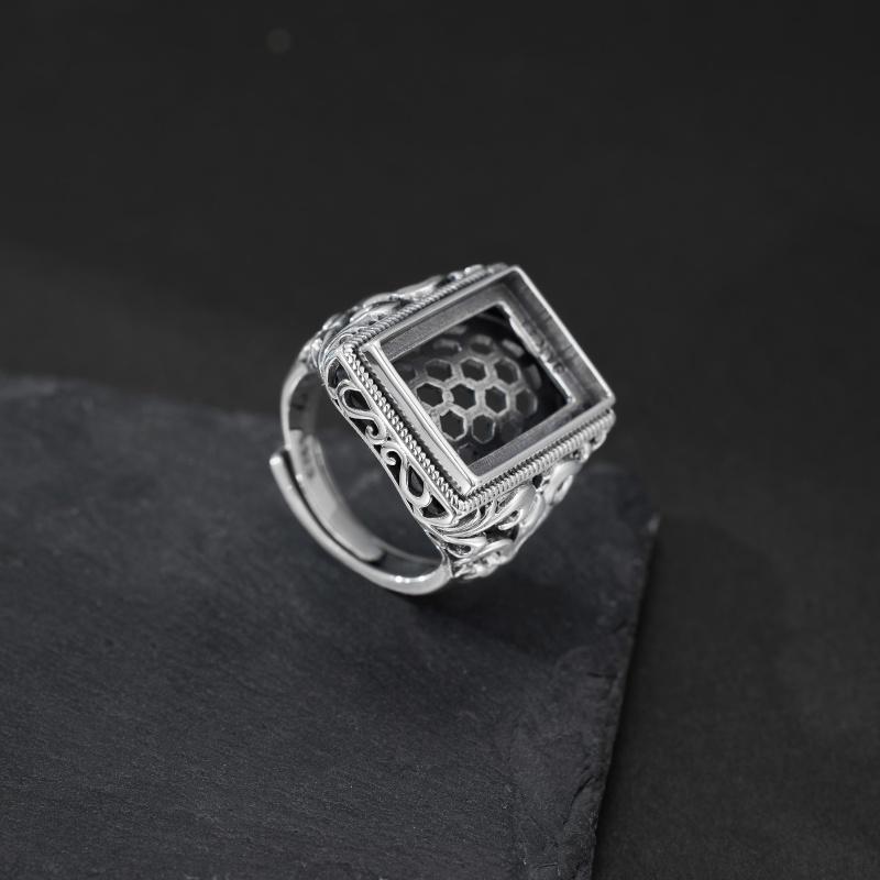 指輪 空枠 S925 シルバー リング ペアルック カップル エスニック 個性的 フレーム ハンドメイド レト..