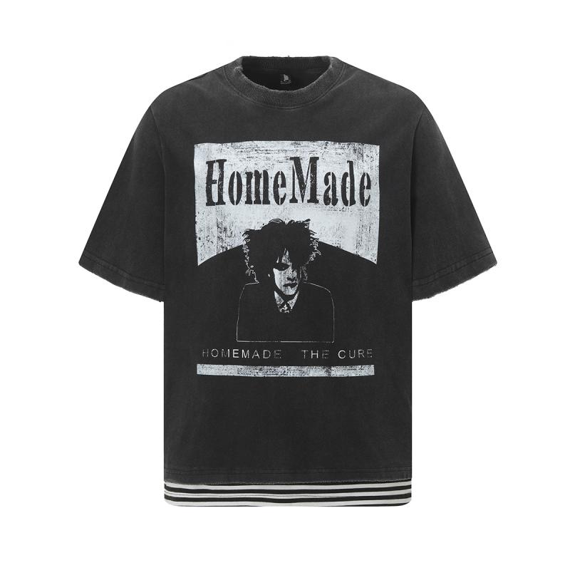 Tシャツ メンズ 男性用 アメカジ ストリート系 ダーク系 パンク 人物プリント ウォッシュ加工 半袖 クルーネック ビッグシルエット ドロップショルダー コットン 吸湿速乾 シワになりにくい 春夏 普段使い