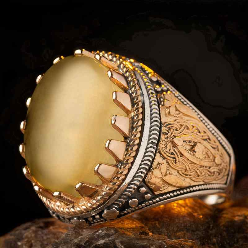 指輪 メンズ 男性 合金 レトロ ヴィンテージ フェイクメノウ石 パンク ヒップホップ ストリート カジュ..