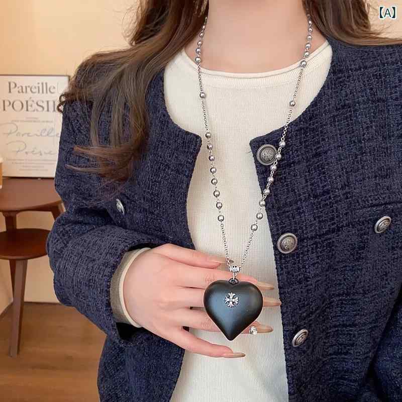 ネックレス レディース ロングネックレス セーターチェーン ハート フェイクパール...