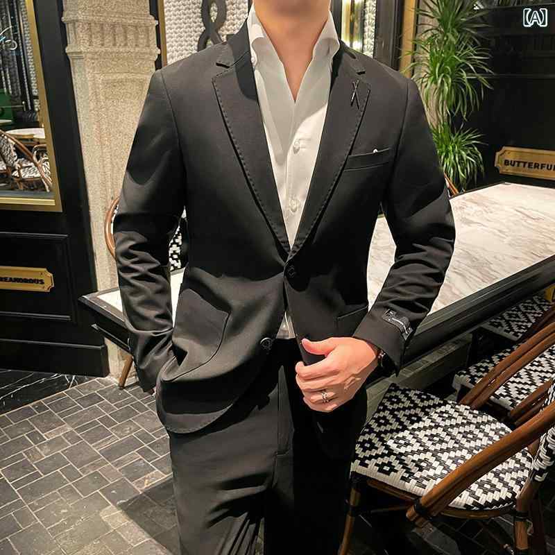 スーツ メンズ 男性用 秋冬 厚手 スリムフィット セットアップ 2ピース カジュアル ビジネス 通勤 オフィス ライトビジネス レーヨン混紡 パイピング