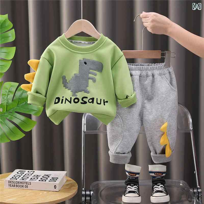 キッズ 男の子 春秋 恐竜プリント キャラクターデザイン カジュアル スポーツ スウェット 2点セット 綿..