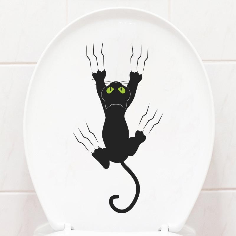 ウォールステッカー イラスト ブラック 子猫 かわいい キュート トイレ バスルーム 洗面所 ホームデコレーション インテリア 剥がせる 防水 PVC デコレーション ウォールデコ