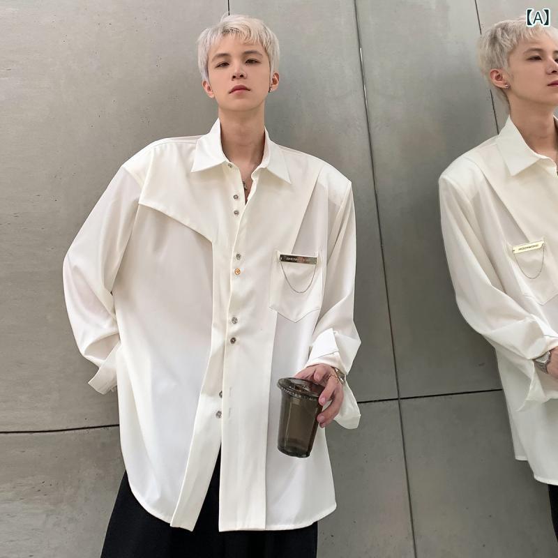 乐天商城 - シャツ メンズ パッド入り肩パッド スタンドカラー 長袖 無地 ビッグシルエット ゆったり クールデザイン カジュアル ウォッシャブル イージーケア 秋冬