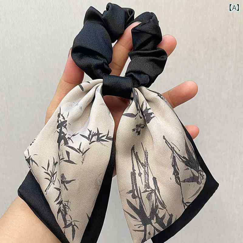 Clothing Accessories (Caps, Ties, Belts) - シュシュ レディース 新チャイニーズスタイル 水墨画風 リボン 蝶結び 帯リボン 髪飾り 高弾力 布製 まとめ髪 ポニーテール ヘアアクセサリー 古風 フェミニン