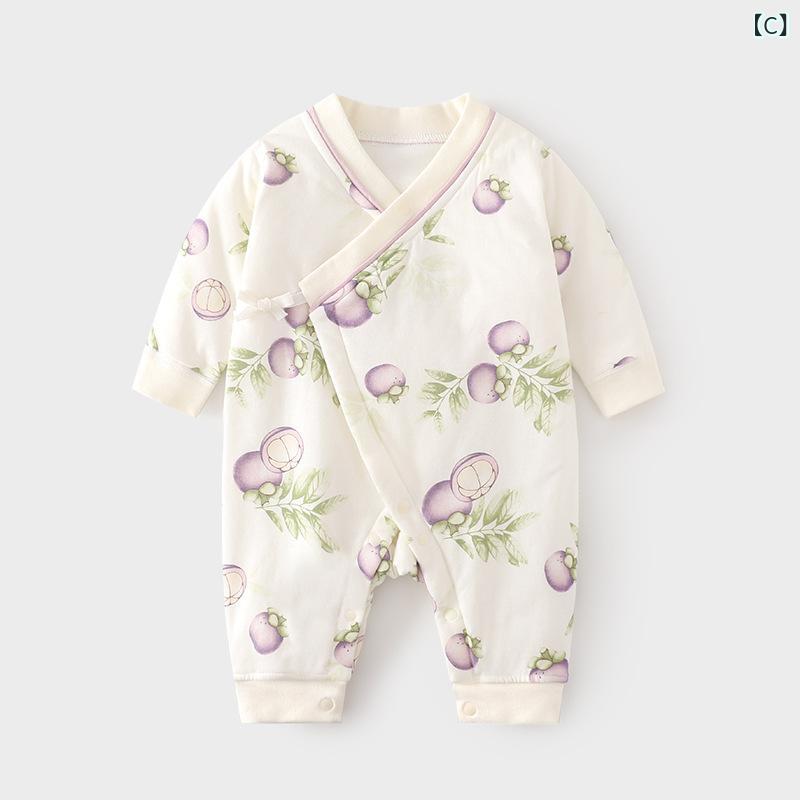ロンパース ベビー 新生児 男の子 女の子 綿100% 薄手 中綿入り 無縫製 和服風 前...