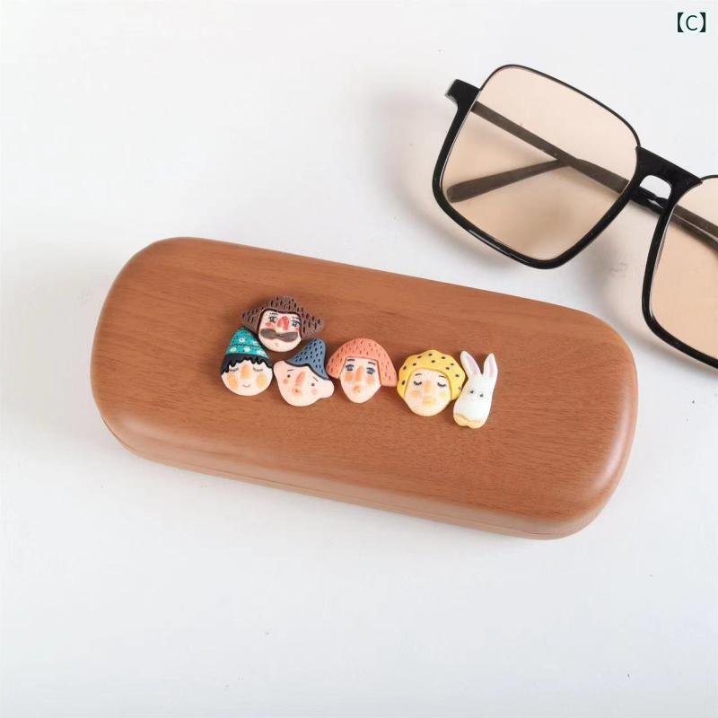眼鏡ケース 学生用 かわいい レトロ ファミリーラビット キャラクター 木目調 プラスチック製 シンプル メガネ サングラス 収納ボックス