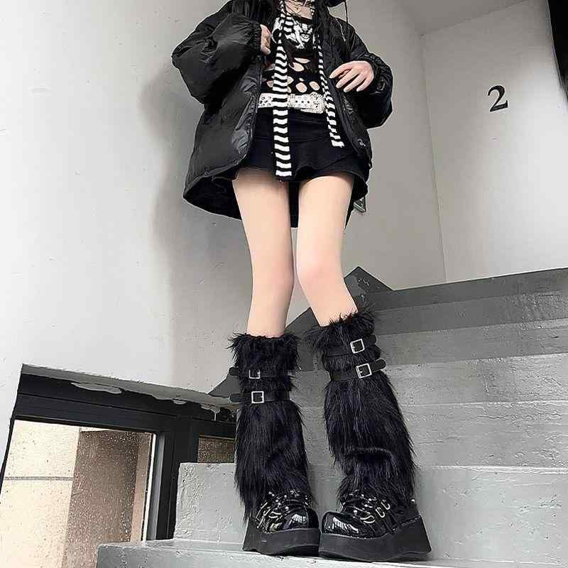 レッグウォーマー 女性用 Y2K パンク サブカル ギャル系 もこもこ フェイクファー ...