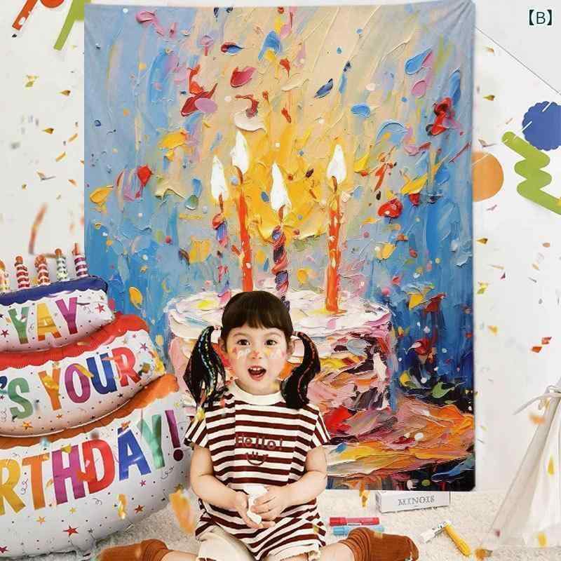 背景布 キッズ 子供 男の子 女の子 誕生日 バースデー ケーキ パーティー 飾り付け デコレーション フォトブース 空間演出 壁掛け タペストリー ポリエステル フリース素材 [2]