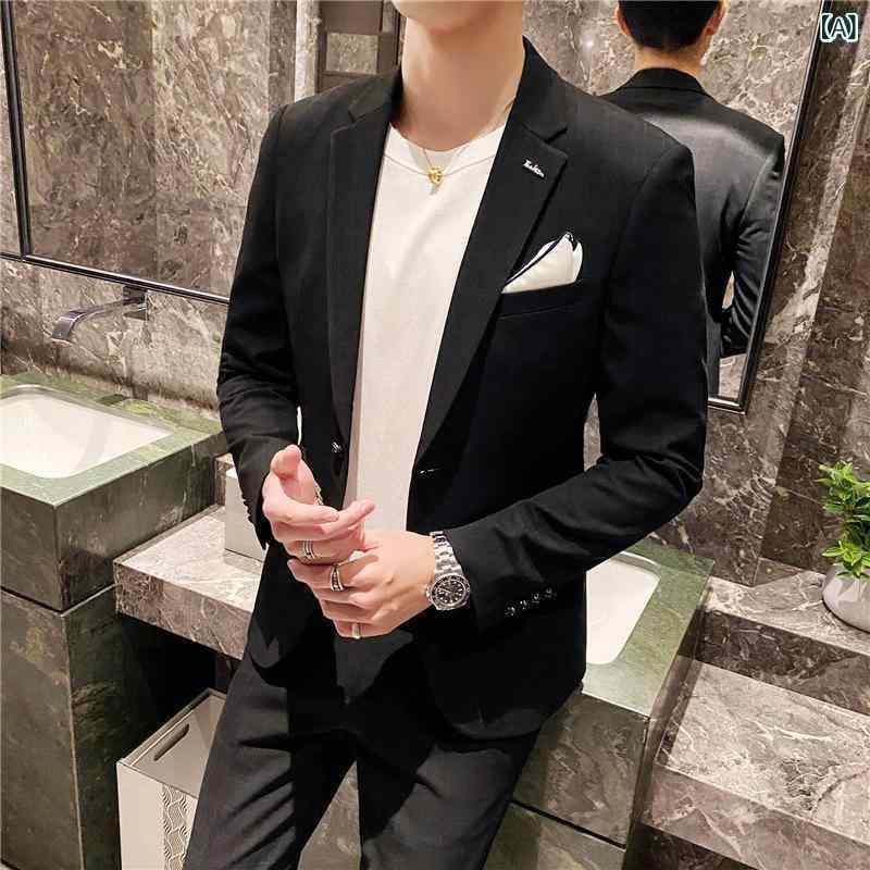 スーツ メンズ セットアップ ジャケット ブレザー アウター 混合繊維 アセテート ビジネス オフィス 通勤 フォーマル 結婚式 ゲスト パ..