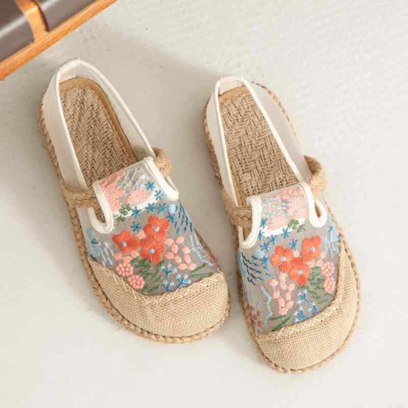 カジュアルシューズ レディース 通気性 刺繍 エスニック風 メッシュ フラットソール ローヒール 軽量 痛くない 歩きやすい 履きやすい スリッポン 蒸れにくい 旅行 普段履き 婦人靴