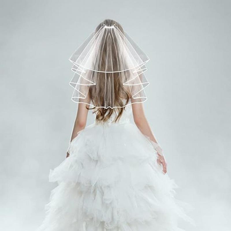 ウェディングベール レディース ミディアム 二層 ショート コーム付き チュール 柔らかい 無地 結婚式 挙式 披露宴 前撮り 花嫁 ブライダル アクセサリー ヘッドドレス プレーン