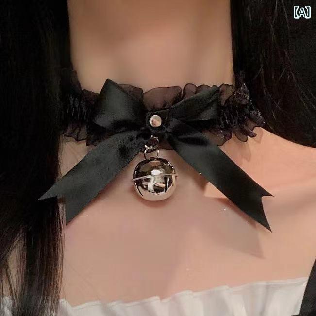 ネックレス レディース チョーカー デコルテチェーン レース リボン 鈴付き セクシー 小物 アクセサリー ブラック ホワイト