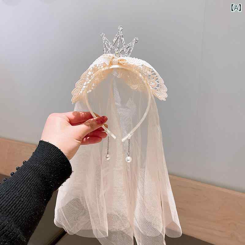 カチューシャ キッズ 女の子 ヘアアクセサリー 王冠 クラウン レース ベール パール タッセル リボン 髪飾り 発表会 結婚式 誕生日 フォーマル かわいい