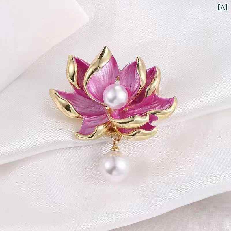 ブローチ レディース ピンク 蓮の花 滴油 合金 キラキラ アクセサリー 安全ピン 防犯ピン エレガント hanbokhome-10704033 Hanbok Home パッケージ画像