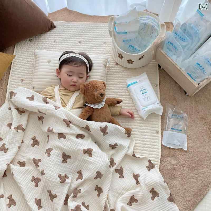 おくるみ ベビー コットン ブランケット クマ柄 ダブルガーゼ 薄手 肌掛け 通気性 かわいい