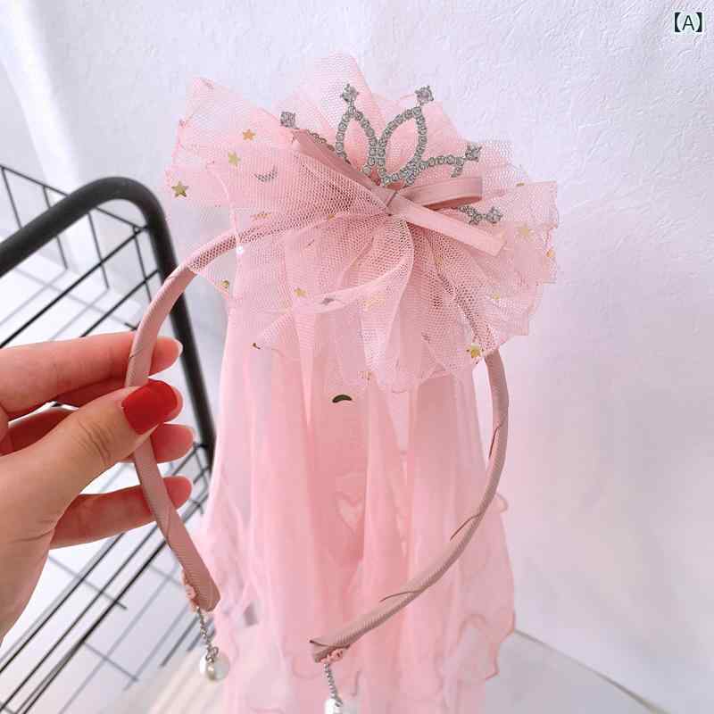 カチューシャ キッズ 女の子 ベール付き 髪飾り ヘアバンド チュール ピンク クラウン 王冠 お姫様 プリンセス 誕生日会 パーティー かわいい