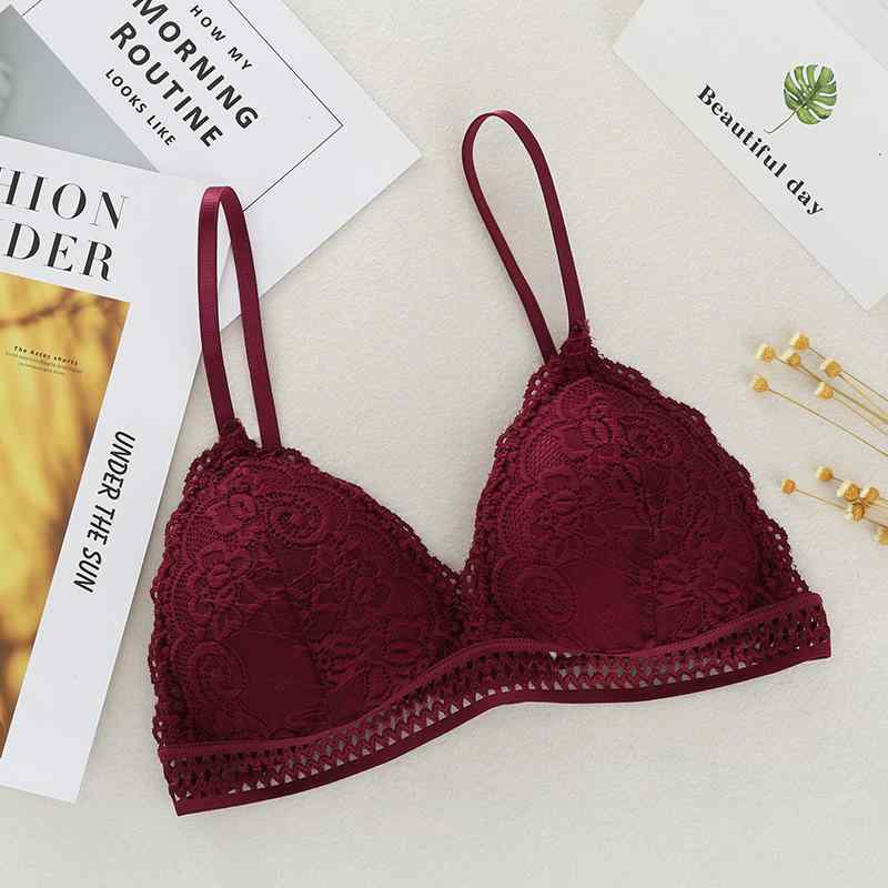 ブラジャー レディース レース ノンワイヤー 三角カップ 薄手 深V バックシャン 美...