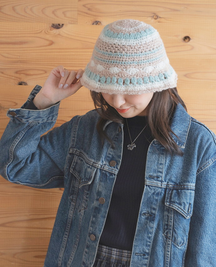 スパイシーハット 24-22 編み図付き 編み物 キット 自然のつむぎmofu オリムパス olm 手芸の山久 handcraft-10025365 手芸の山久 サンプル画像3