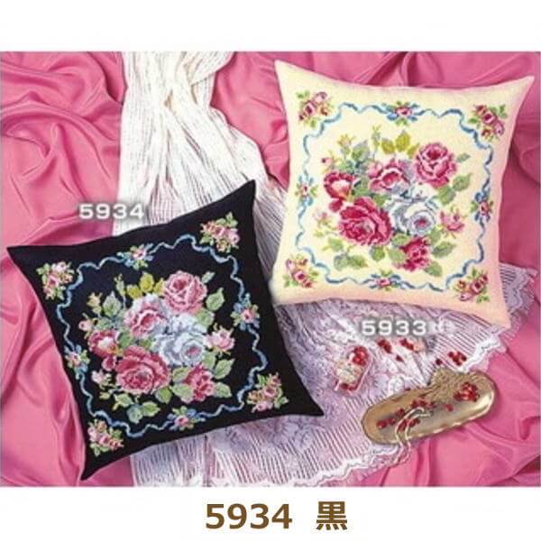 クロスステッチ クッション刺繍キット ローズハーモニー 5934 黒 オリムパス olm ...