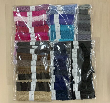 【レース福袋】ストレッチレース チュールレース ケミカルレース 1M×10点 合計10M 同系色セット 全6色 No.PA905 カラーレースのサムネイル