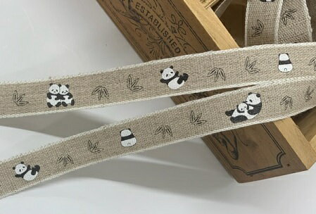 [日本製]プリント麻テープ 15mm巾 パンダ No.L0918 リネンテープ 国産 動物 リボンテープ 手芸 可愛い ..