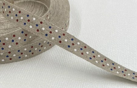 [日本製]プリント麻テープ 15mm巾 水玉 No.4561 リネンテープ 国産 ドット 手芸 リボンテープ