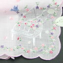【送料無料】ポワンポワン ベトナム手刺繍ハンカチ 青い鳥と音楽 ピンク