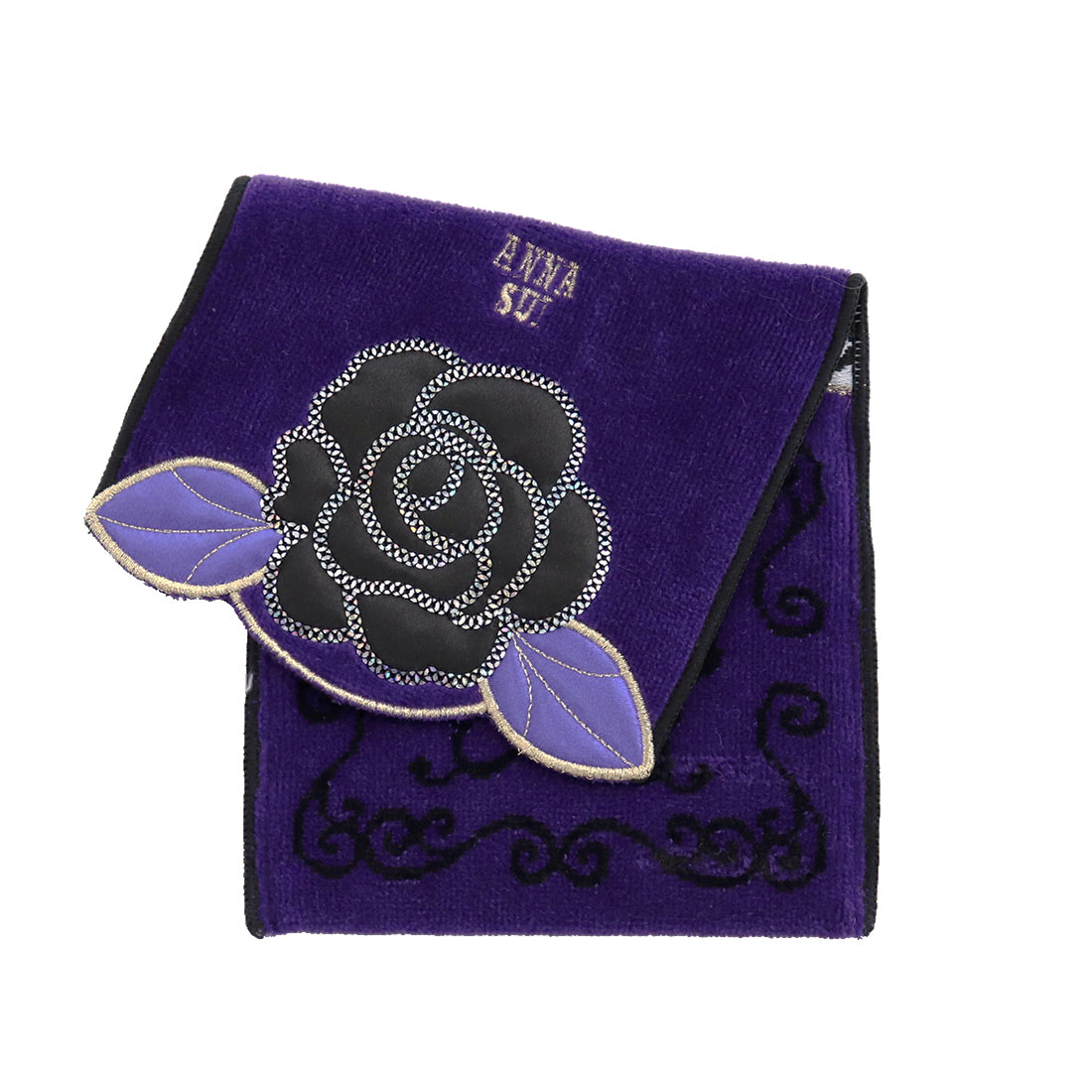 アナスイ アナ スイ　ポケットタオルハンカチ　ローズアップリケ　パープル　【アナスイ　ANNA SUI】| anna sui ハンカチ ブランド レディース ハンカチタオル ギフト プレゼント 女性 プチギフト ミニタオルハンカチ ミニタオル 退職祝い タオル 薔薇　バラ　サニタリーポーチ