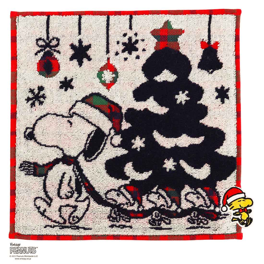 スヌーピー タオルハンカチ クリスマス スヌーピーとウッドストック ホワイト PEANUTS | キャラクター グッズ ハンカチ ハンカチタオル ミニタオル 子供 レディース キッズ プレゼント ギフト 男の子 女の子 ハンドタオル かわいい SNOOPY ピーナッツ 綿 100 クリスマス会