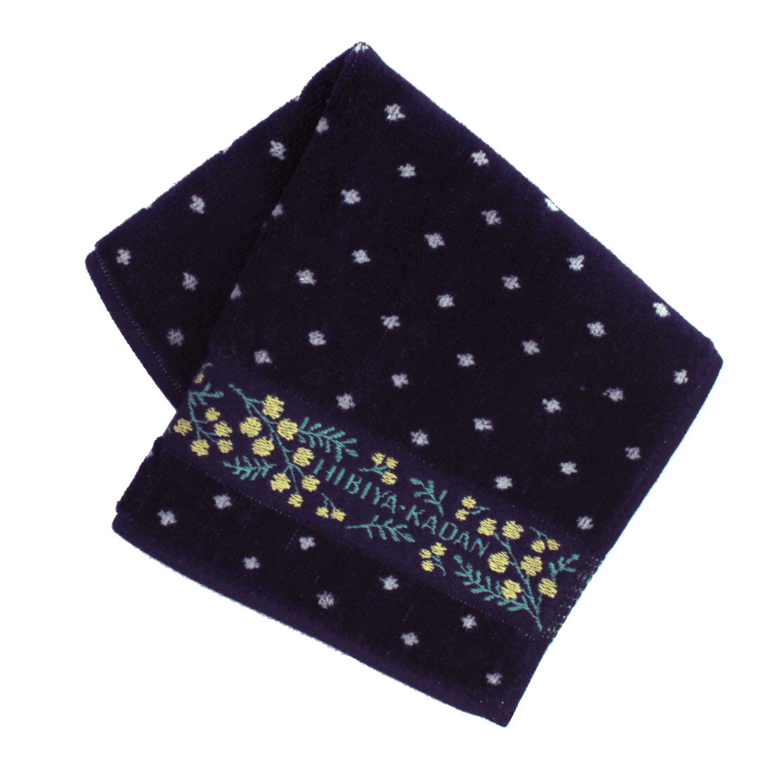ヒビヤカダン　タオルハンカチ　ミモザ　ネイビー | 日比谷花壇　HIBIYA-KADAN ブランド ブランドハンカチ ハンドタオル レディース 女性 婦人 お返し プレゼント プチギフト プチプレゼント 贈り物 かわいい 上品 花柄 ギフト 退職祝い 就職祝い 可愛いのサムネイル