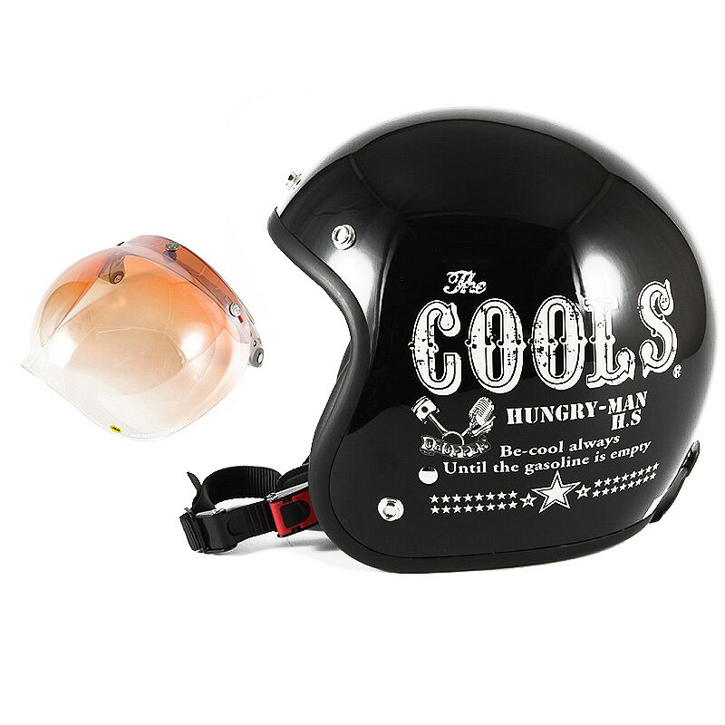 72JAM デザイナーズジェットヘルメット [HM-01] 開閉シールド付き [JCBN-04]COOLS HUNGRY MAN ハングリーマン ブラック [ブラックベースグロス仕上げ]2サイズ メンズ レディース 兼用品 SG規格 全排気量対応
