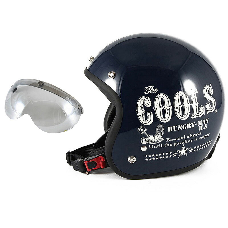 72JAM デザイナーズジェットヘルメット [HM-02] 開閉シールド付き [APS-04]COOLS HUNGRY MAN ハングリーマン ネイビー [ネイビーベースグロス仕上げ]2サイズ メンズ レディース 兼用品 SG規格 全排気量対応