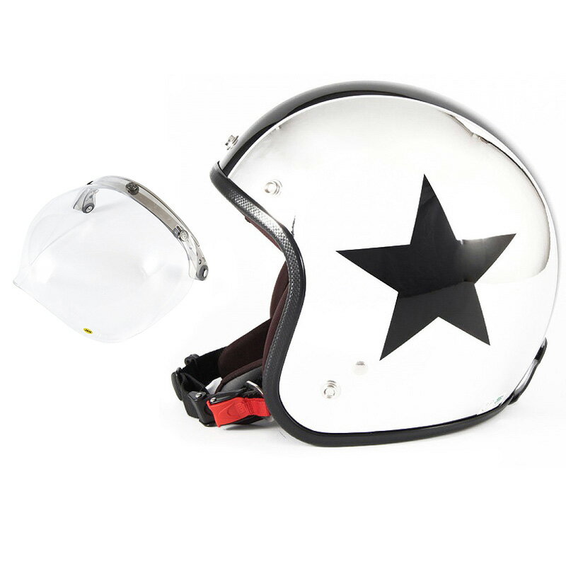 72JAM デザイナーズジェットヘルメット  開閉シールド付き CHROMES TWIN STAR クロームズツインスター メッキ FREEサイズ(57-60cm未満) メンズ レディース 兼用品 SG規格 全排気量対応