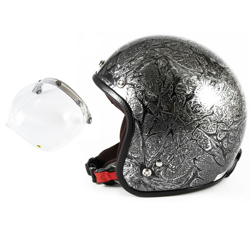 【 エントリー不要 ポイント10倍 】 72JAM デザイナーズジェットヘルメット [JCP-17] 開閉シールド付き [JCBN-01]RASH ラッシュ シルバー [シルバーラップベースグロス仕上げ]FREEサイズ(57-60cm未満) メンズ レディース 兼用品 SG規格 全排気量対応
