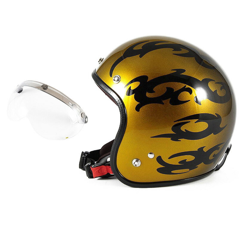 72JAM デザイナーズジェットヘルメット [JCP-23] 開閉シールド付き [APS-01]TRIBAL トライバル ゴールド [キャンディーゴールドグラデーションベースグロス仕上げ]FREEサイズ(57-60cm未満) メンズ レディース 兼用品 SG規格 全排気量対応
