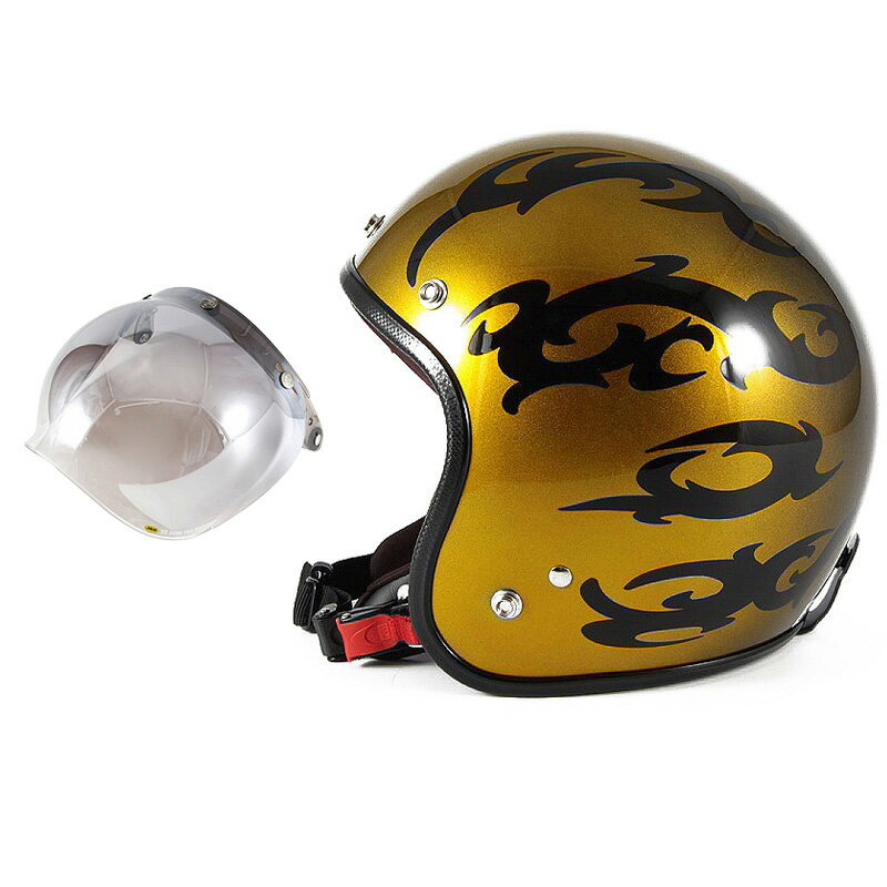 72JAM デザイナーズジェットヘルメット  開閉シールド付き TRIBAL トライバル ゴールド FREEサイズ(57-60cm未満) メンズ レディース 兼用品 SG規格 全排気量対応
